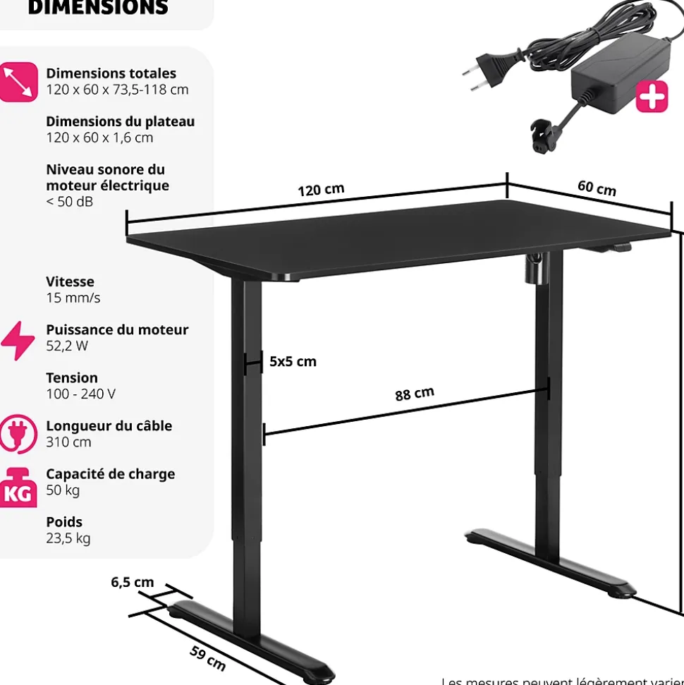 Bureau réglable en hauteur électrique avec système anti-collision