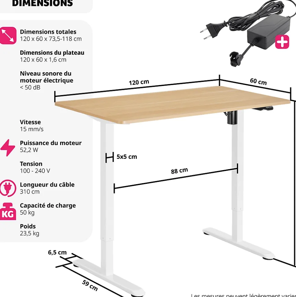 Bureau réglable en hauteur électrique avec système anti-collision