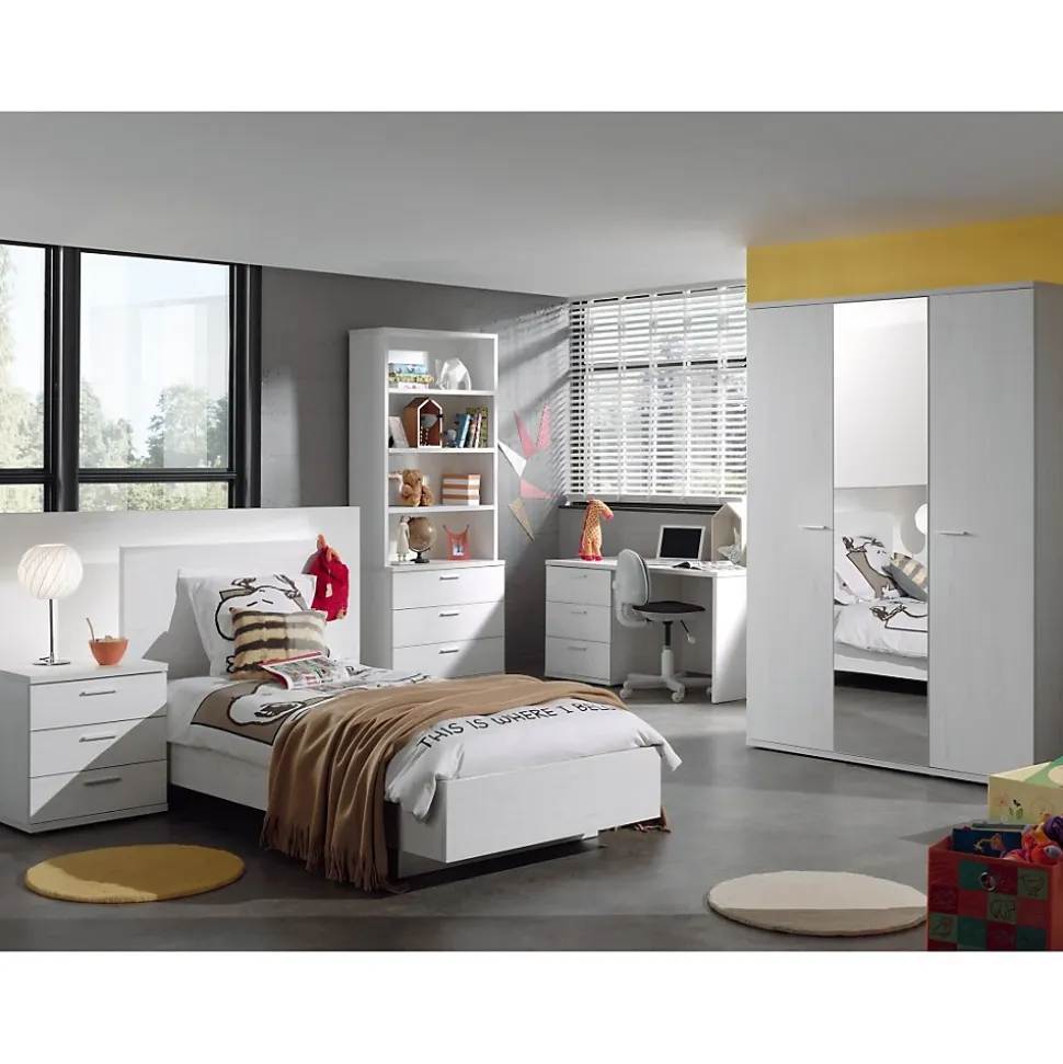 Bureau robuste pour enfant avec 3 tiroirs collection OLVENA coloris blanc effet bois.