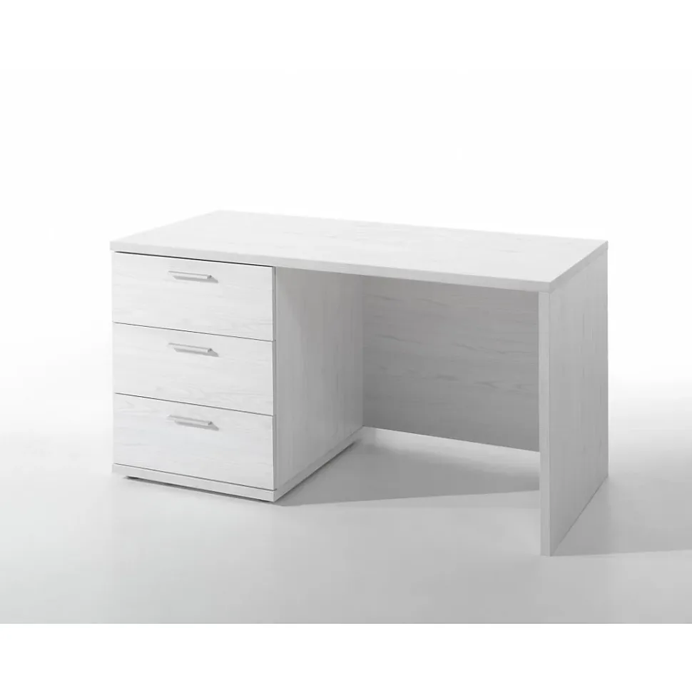 Bureau robuste pour enfant avec 3 tiroirs collection OLVENA coloris blanc effet bois.
