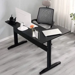 Bureau Rute, Bureau d'angle, Bureau polyvalent, Bureau fixe peu encombrant, 80x140h75 cm, Noir