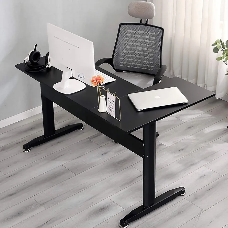 Bureau Rute, Bureau d'angle, Bureau polyvalent, Bureau fixe peu encombrant, 80x140h75 cm, Noir
