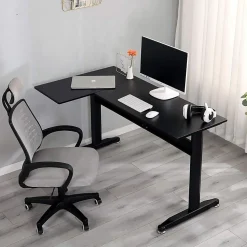 Bureau Rute, Bureau d'angle, Bureau polyvalent, Bureau fixe peu encombrant, 80x140h75 cm, Noir