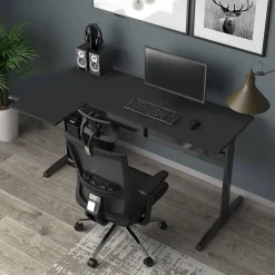 Bureau Rute, Bureau d'angle, Bureau polyvalent, Bureau fixe peu encombrant, 80x140h75 cm, Noir