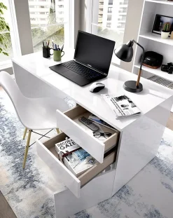 Bureau Réversible coloris blanc brillant - Longueur 139 x Profondeur 60 x Hauteur 75 cm