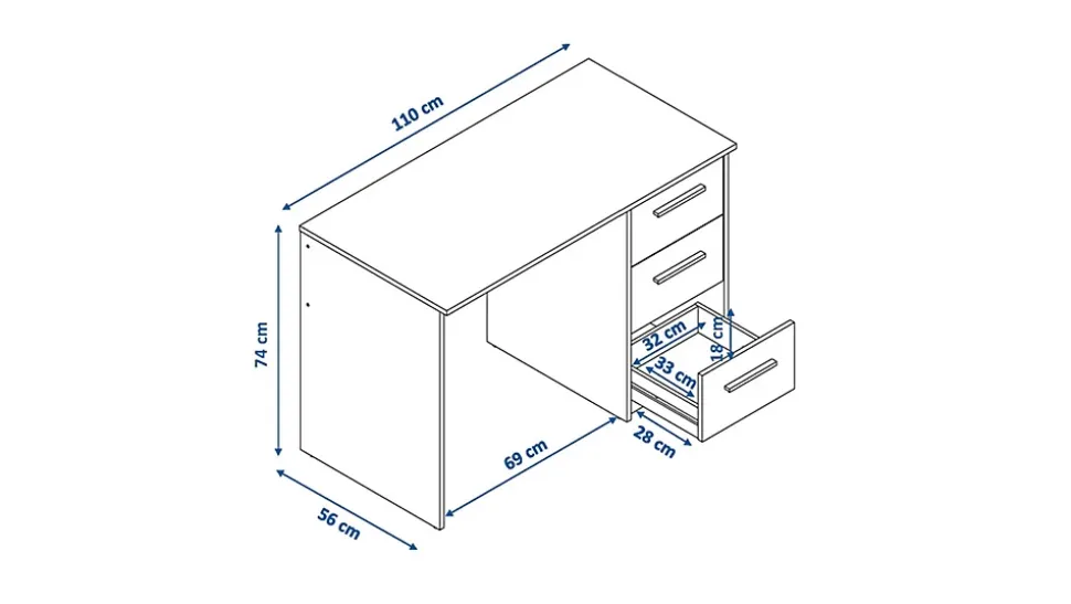 Bureau SAME 3 tiroirs 110x56x74 cm hêtre TALESA