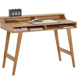 Bureau secrétaire LUNA avec niches 110 x 84 x 54 cm, En bois de pin massif, Rangement élégant et compact, Petit bureau, Brun