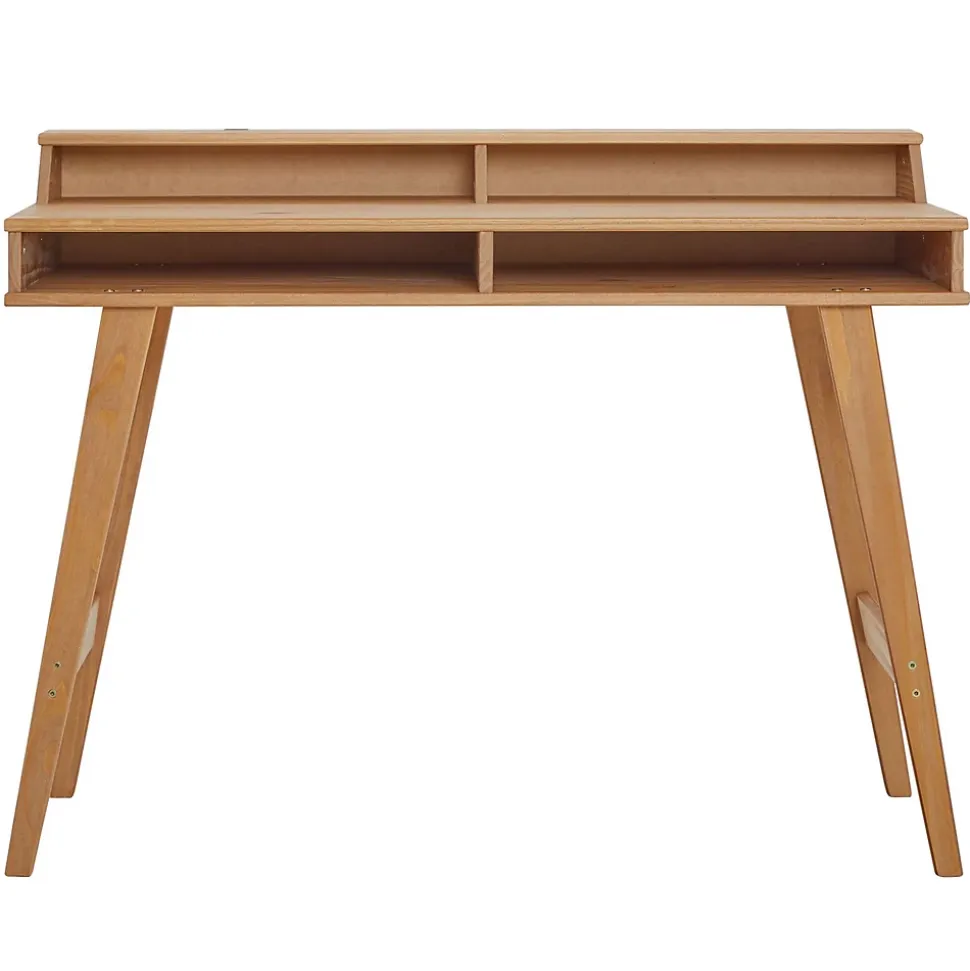Bureau secrétaire LUNA avec niches 110 x 84 x 54 cm, En bois de pin massif, Rangement élégant et compact, Petit bureau, Brun