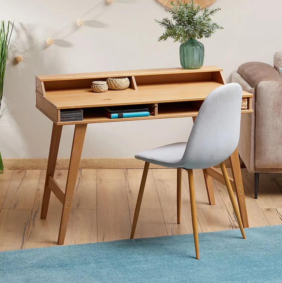 Bureau secrétaire LUNA avec niches 110 x 84 x 54 cm, En bois de pin massif, Rangement élégant et compact, Petit bureau, Brun