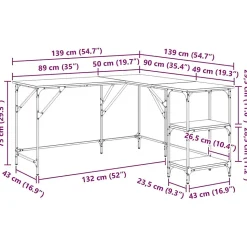 Bureau sonoma gris 139x139x75 cm bois d'ingénierie vidaXL