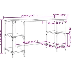 Bureau sonoma gris 140x50x75 cm métal et bois d'ingénierie vidaXL