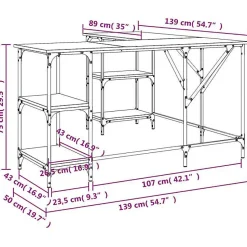 Bureau sonoma gris 139x139x75 cm bois d'ingénierie vidaXL