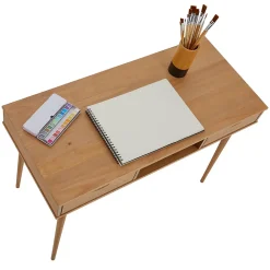 Bureau STEFANO en pin massif avec 2 tiroirs et 1 niche lasuré brun