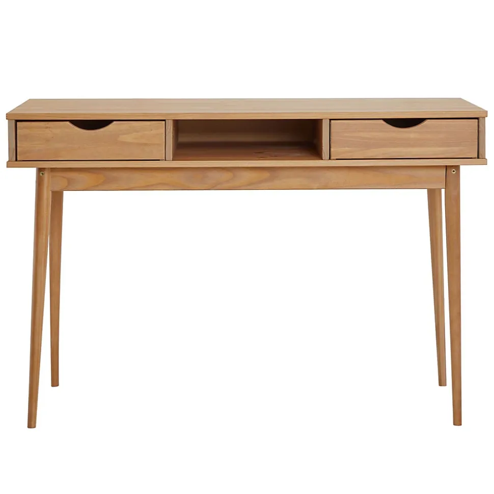 Bureau STEFANO en pin massif avec 2 tiroirs et 1 niche lasuré brun