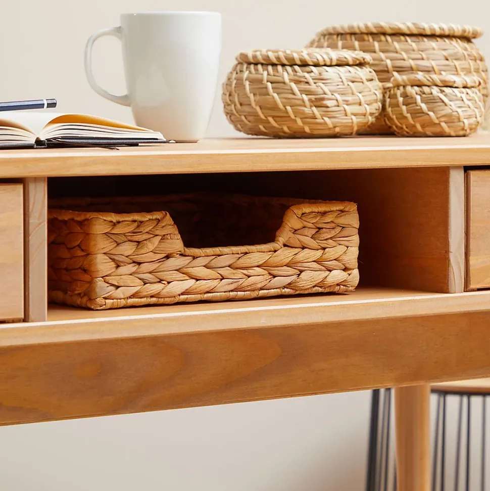 Bureau STEFANO en pin massif avec 2 tiroirs et 1 niche lasuré brun