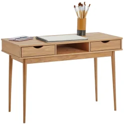 Bureau STEFANO en pin massif avec 2 tiroirs et 1 niche lasuré brun