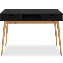 Bureau STEFANO en pin massif avec 2 tiroirs et 1 niche - Coloris noir et chêne
