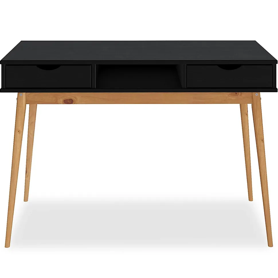 Bureau STEFANO en pin massif avec 2 tiroirs et 1 niche - Coloris noir et chêne