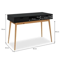 Bureau STEFANO en pin massif avec 2 tiroirs et 1 niche - Coloris noir et chêne