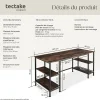 Bureau Style industriel 2 étagères latérales avec 2 compartiments de stockage