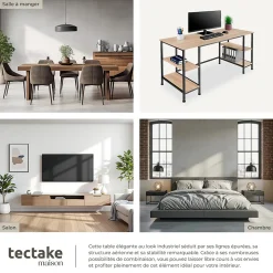 Bureau Style industriel 2 étagères latérales avec 2 compartiments de stockage
