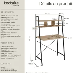 Bureau Style industriel 3 Compartiments de rangement