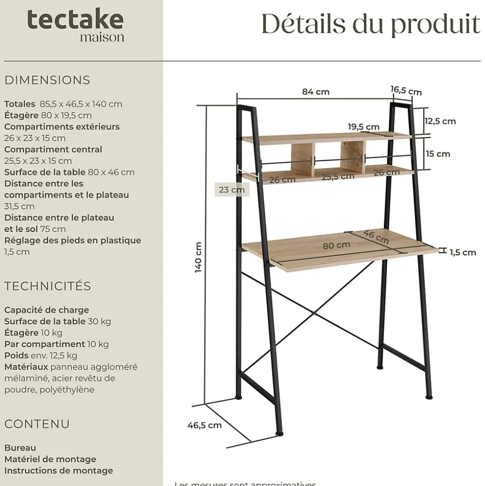 Bureau Style industriel 3 Compartiments de rangement