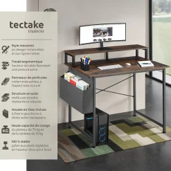 Bureau Style industriel avec Support pour écran et sac de rangement