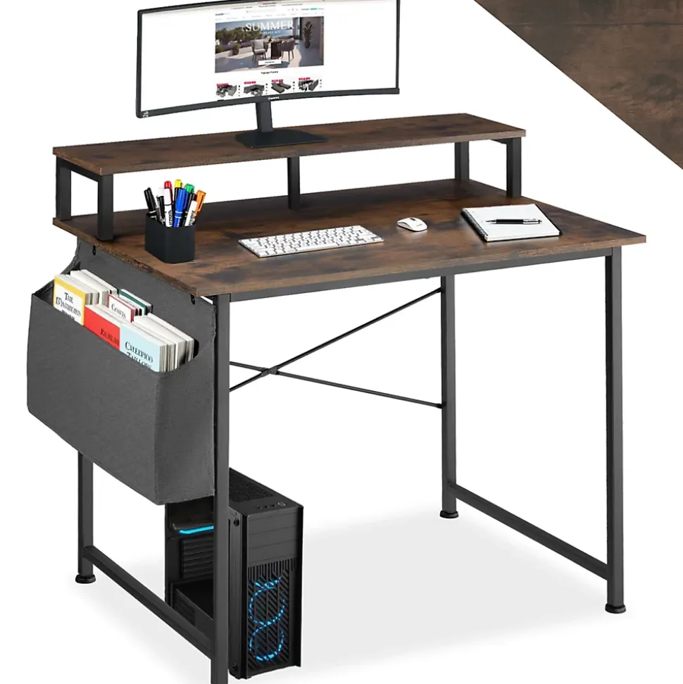 Bureau Style industriel avec Support pour écran et sac de rangement