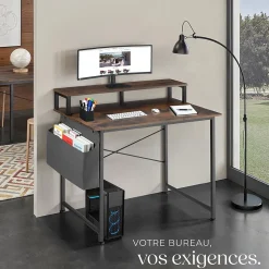 Bureau Style industriel avec Support pour écran et sac de rangement