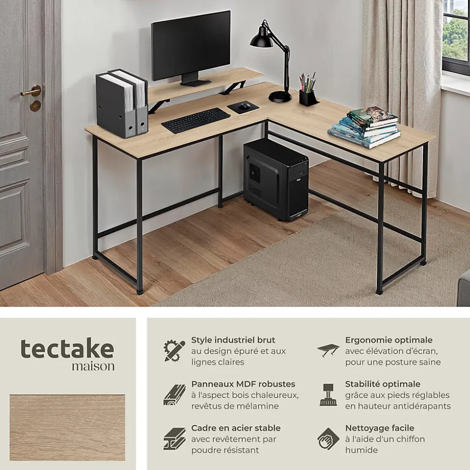 Bureau Style industriel avec Fixation du moniteur coulissant