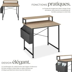 Bureau Style industriel avec Support pour écran et sac de rangement