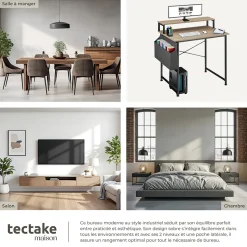 Bureau Style industriel avec Support pour écran et sac de rangement