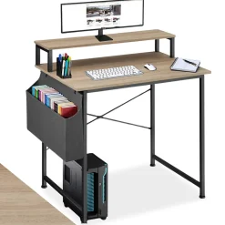 Bureau Style industriel avec Support pour écran et sac de rangement