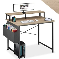 Bureau Style industriel avec Support pour écran et sac de rangement