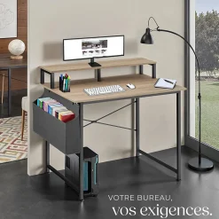 Bureau Style industriel avec Support pour écran et sac de rangement