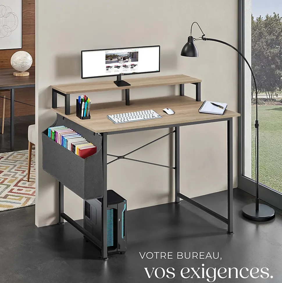 Bureau Style industriel avec Support pour écran et sac de rangement