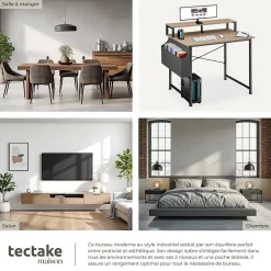 Bureau Style industriel avec Support pour écran et sac de rangement