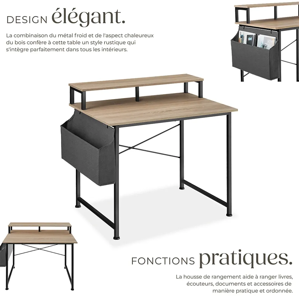 Bureau Style industriel avec Support pour écran et sac de rangement