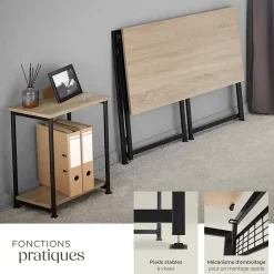 Bureau Style industriel Pliable avec surfaces grillagées latérales et 8 crochets