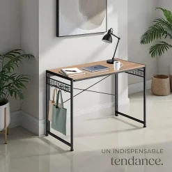 Bureau Style industriel Pliable avec surfaces grillagées latérales et 8 crochets