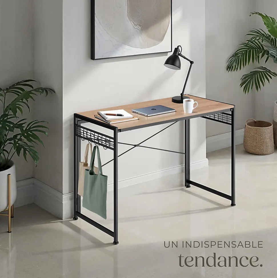 Bureau Style industriel Pliable avec surfaces grillagées latérales et 8 crochets