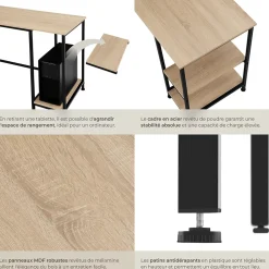 Bureau Style industriel Étagère latérale avec 2 compartiments de stockage