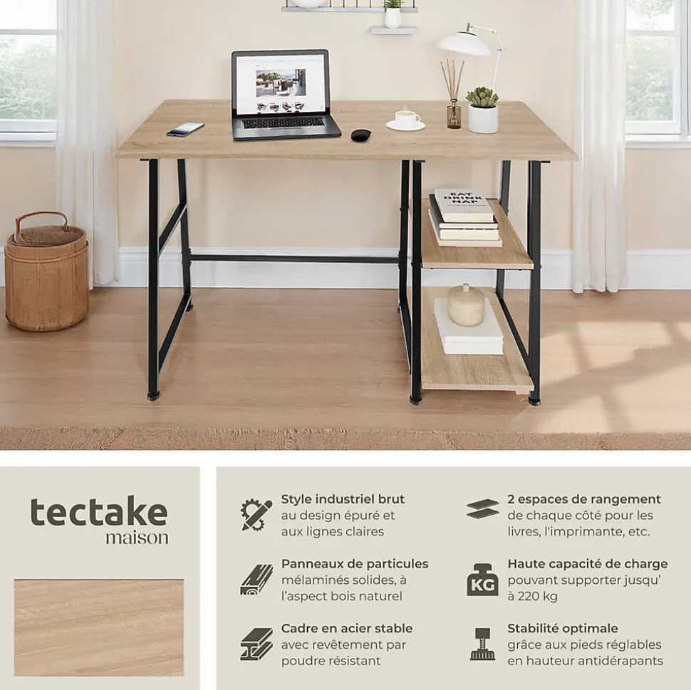 Bureau Style industriel Étagère latérale avec 2 compartiments de stockage