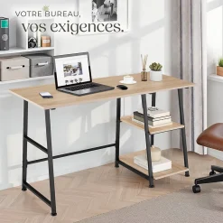 Bureau Style industriel Étagère latérale avec 2 compartiments de stockage