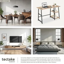 Bureau Style industriel Étagère latérale avec 2 compartiments de stockage