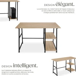 Bureau Style industriel Étagère latérale avec 2 compartiments de stockage
