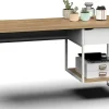 Bureau, table de travail en aggloméré finition chêne avec pieds en métal blanc - Longueur 137.5 x Profondeur 58 x Hauteur 76 cm