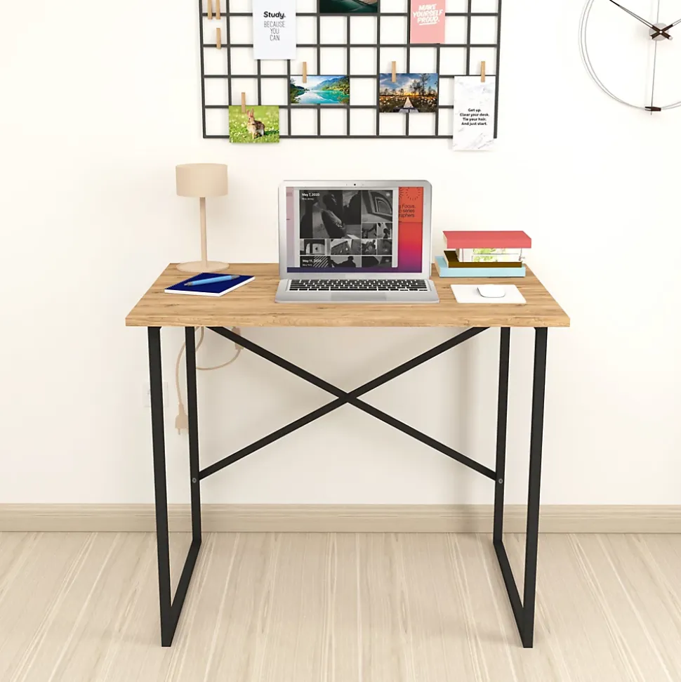 Bureau Tjeldsund 74 x 90 x 60 cm effet chêne anthracite en.casa