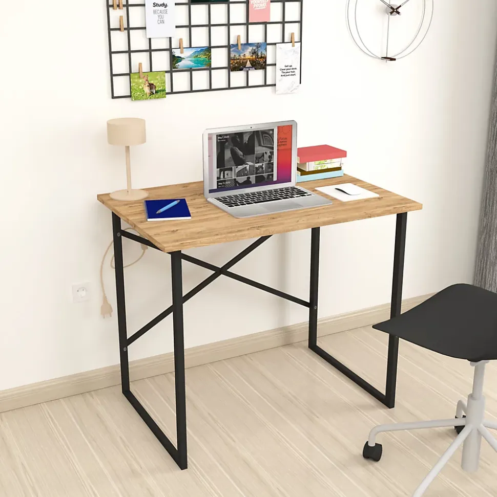 Bureau Tjeldsund 74 x 90 x 60 cm effet chêne anthracite en.casa